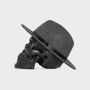 50 shade fedora hat by billy bones. Grey wool felt with a black leather strap.